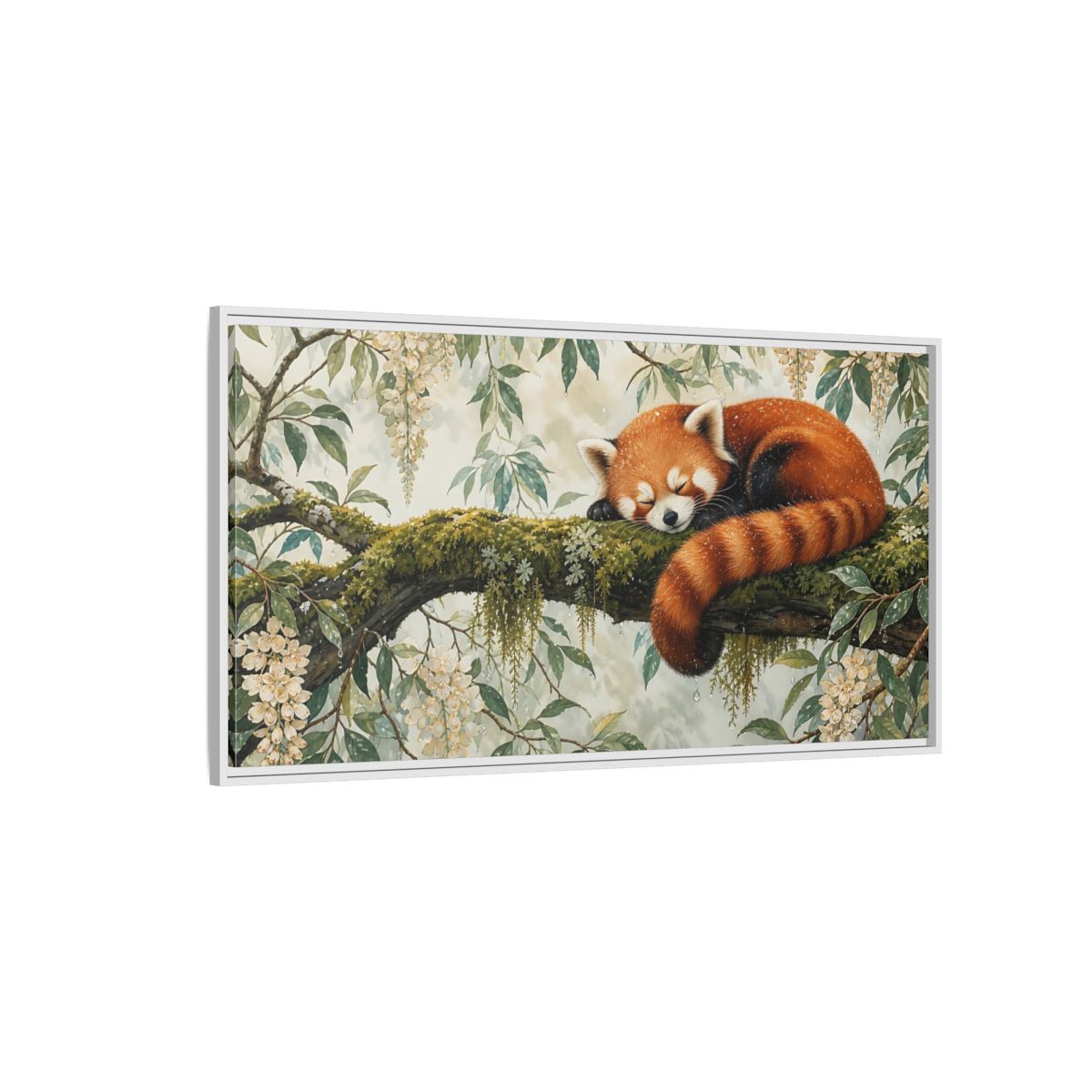 Side Mockup 3. Animals Red Panda Sleeping Red Panda shown as stretched canvas wall art