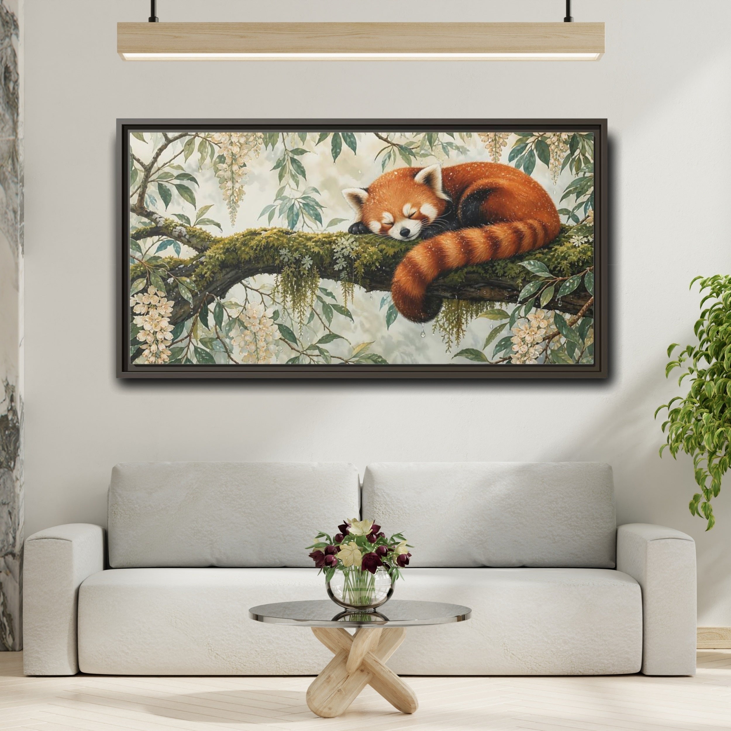 Mockup 2. Animals Red Panda Sleeping Red Panda shown as stretched canvas wall art