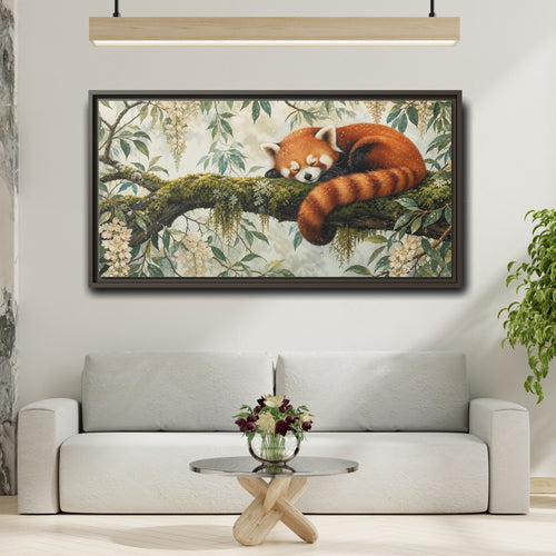 Mockup 2. Animals Red Panda Sleeping Red Panda shown as stretched canvas wall art