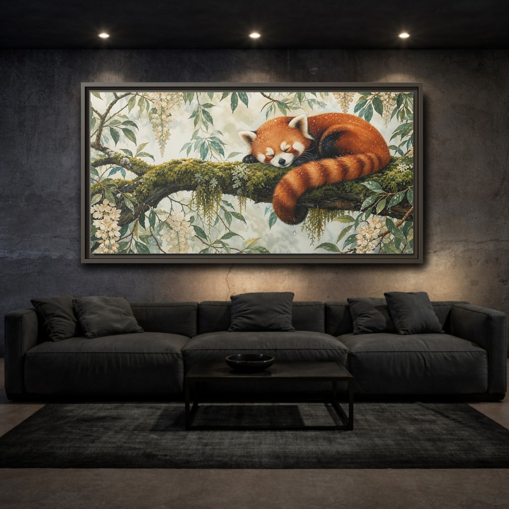 Mockup 3. Animals Red Panda Sleeping Red Panda shown as stretched canvas wall art