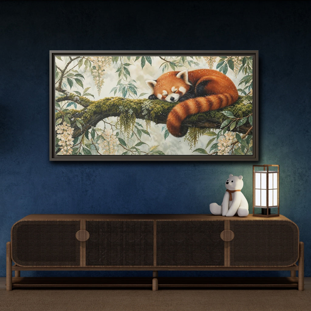 Mockup 4. Animals Red Panda Sleeping Red Panda shown as stretched canvas wall art