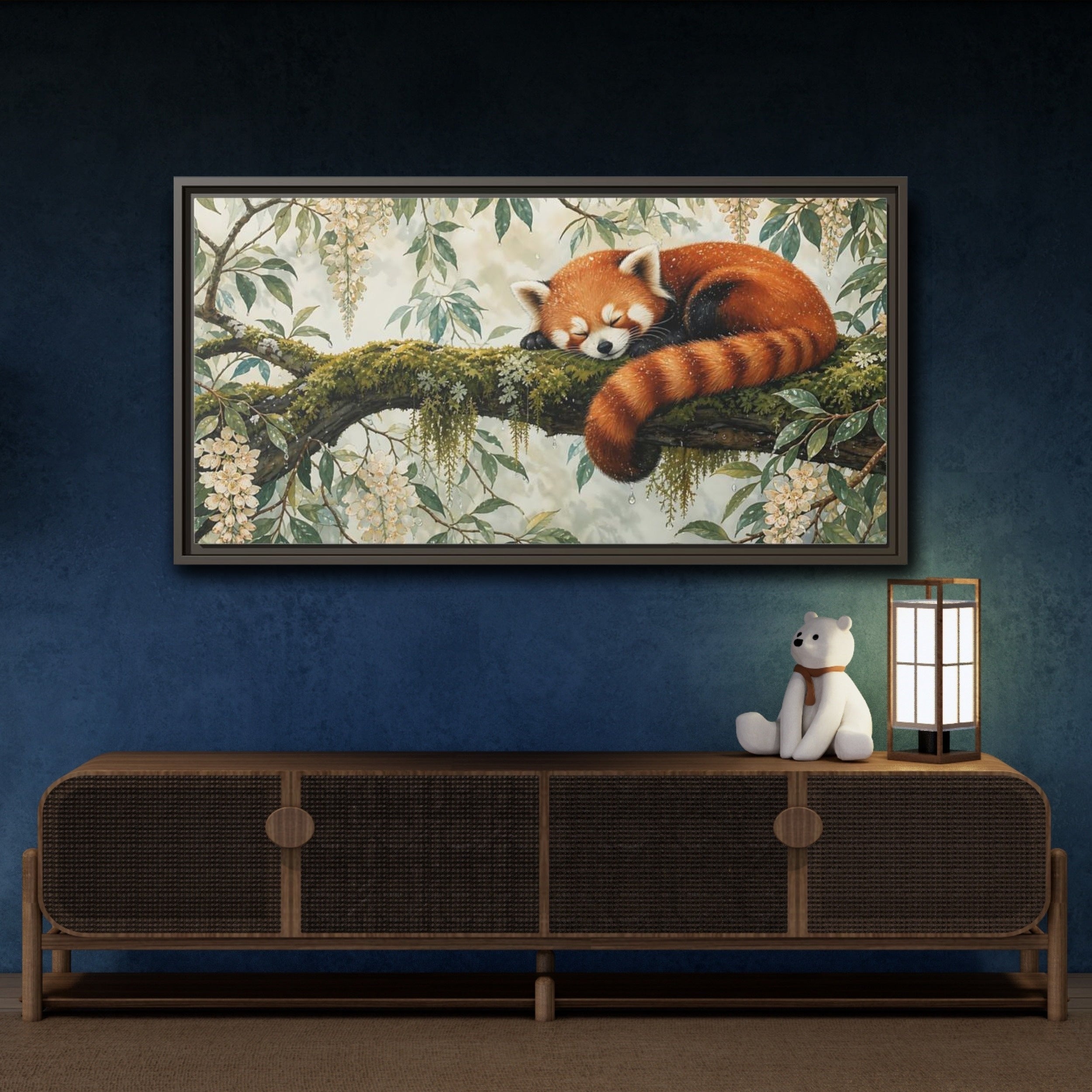 Mockup 4. Animals Red Panda Sleeping Red Panda shown as stretched canvas wall art