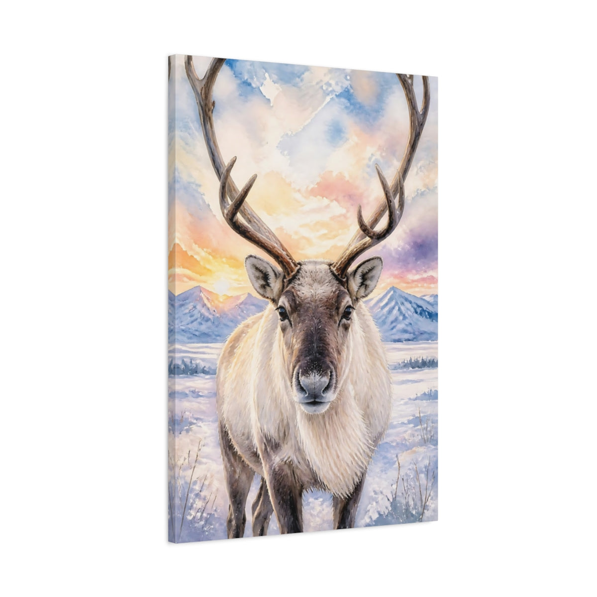 Main Mockup. Animals Reindeer Colorful Reindeer shown as stretched canvas wall art
