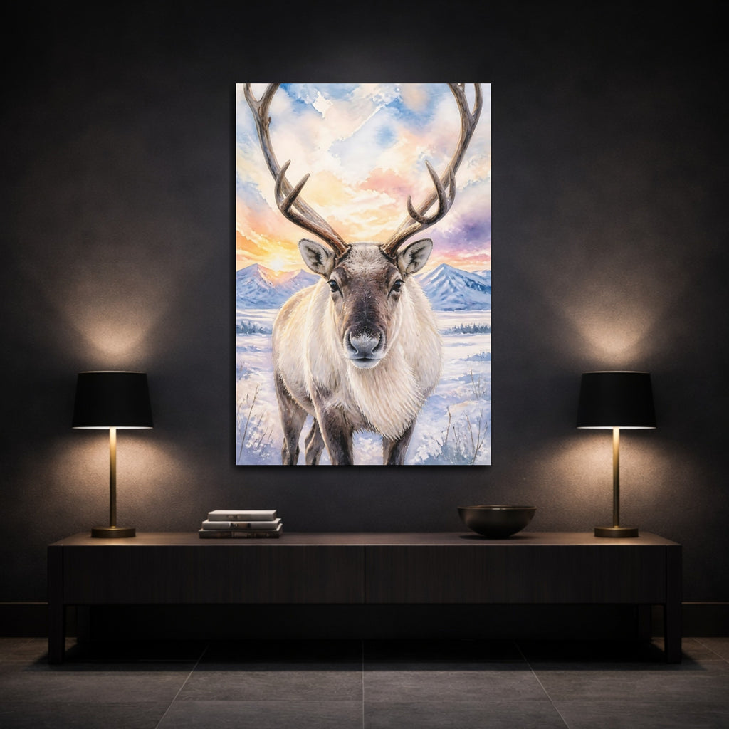 Mockup 3. Animals Reindeer Colorful Reindeer shown as stretched canvas wall art