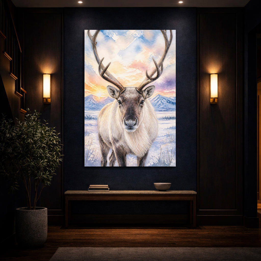 Mockup 4. Animals Reindeer Colorful Reindeer shown as stretched canvas wall art
