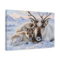 Side Mockup 4. Animals Reindeer Family Winter Reindeer shown as stretched canvas wall art
