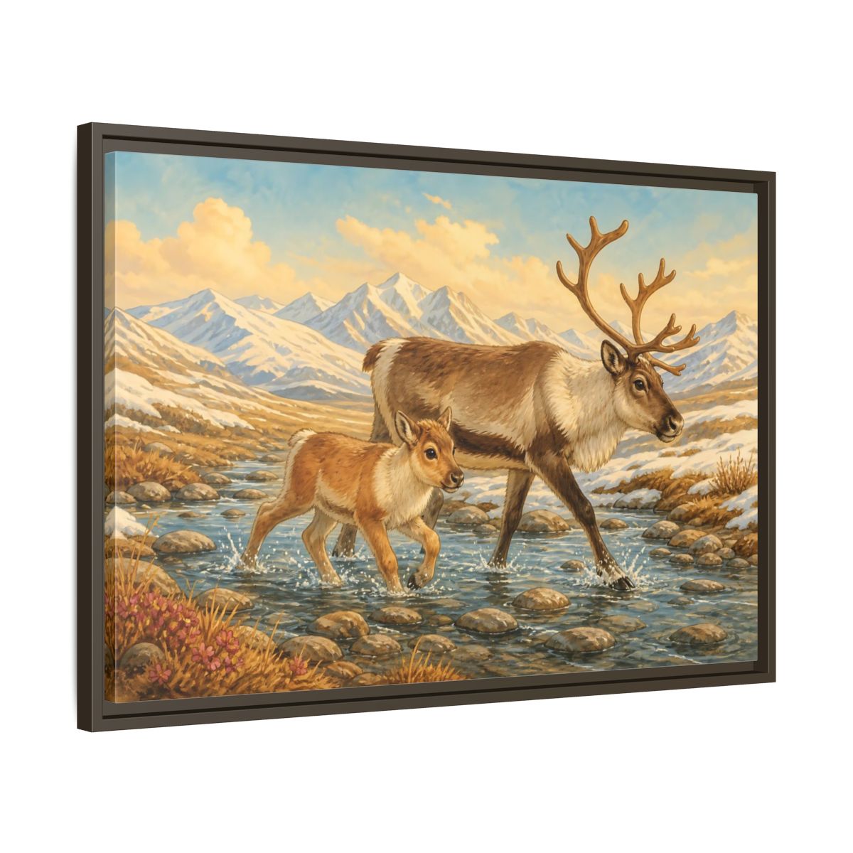 Side Mockup 11. Animals Reindeer Fawn Brown Reindeer shown as stretched canvas wall art