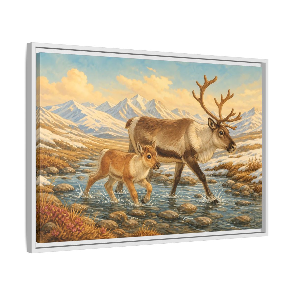 Side Mockup 10. Animals Reindeer Fawn Brown Reindeer shown as stretched canvas wall art