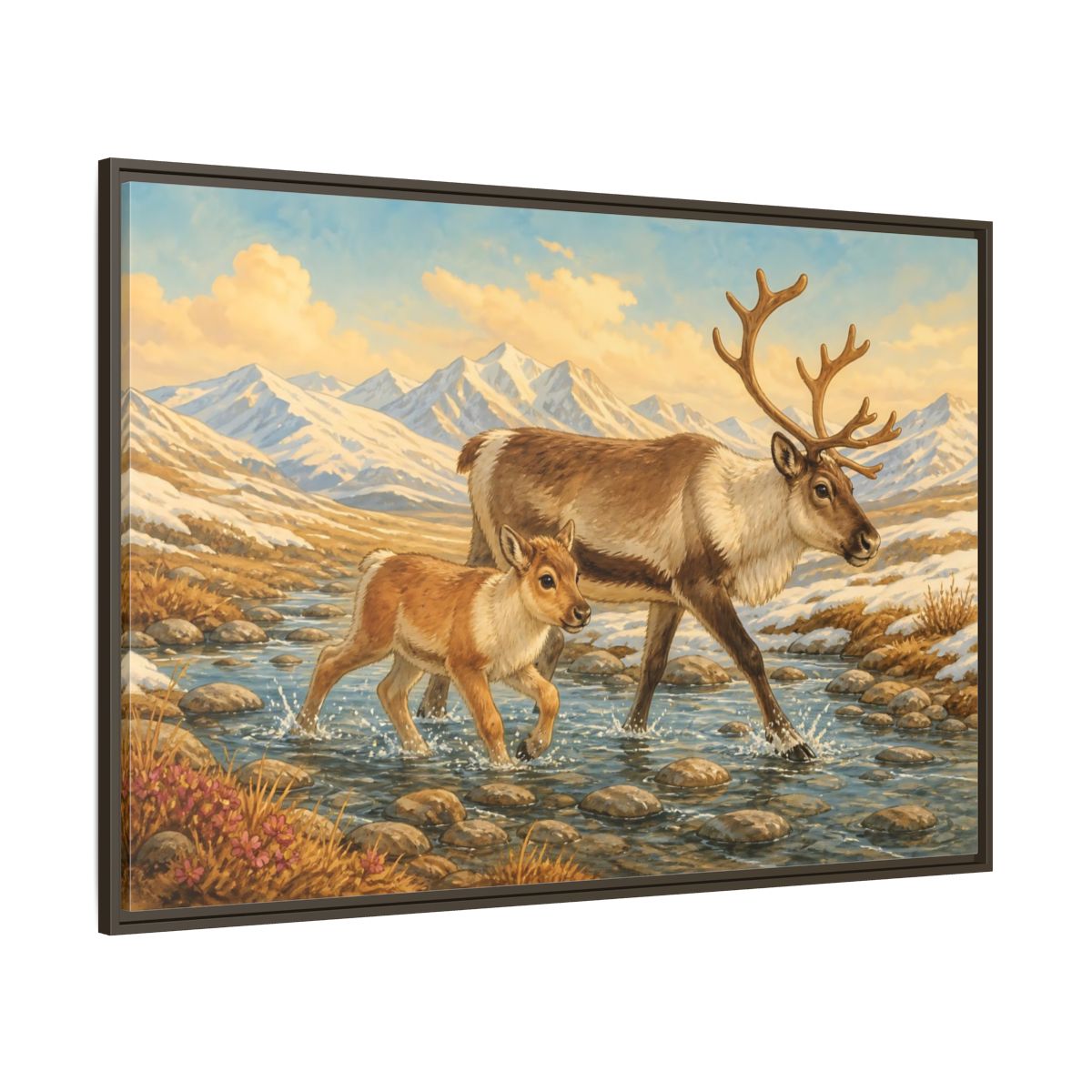 Side Mockup 8. Animals Reindeer Fawn Brown Reindeer shown as stretched canvas wall art