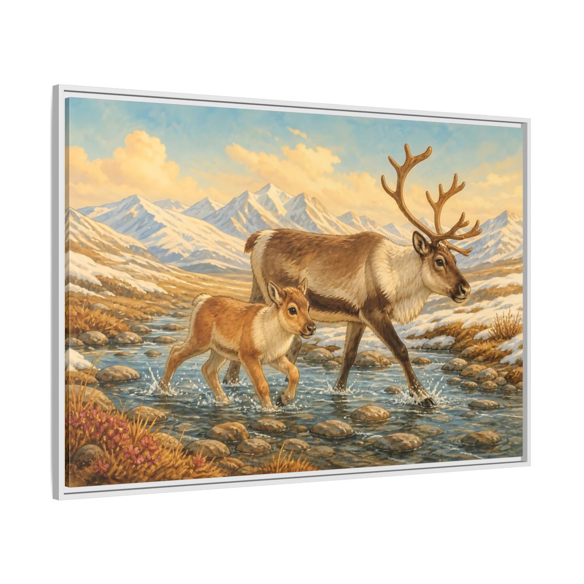 Side Mockup 7. Animals Reindeer Fawn Brown Reindeer shown as stretched canvas wall art
