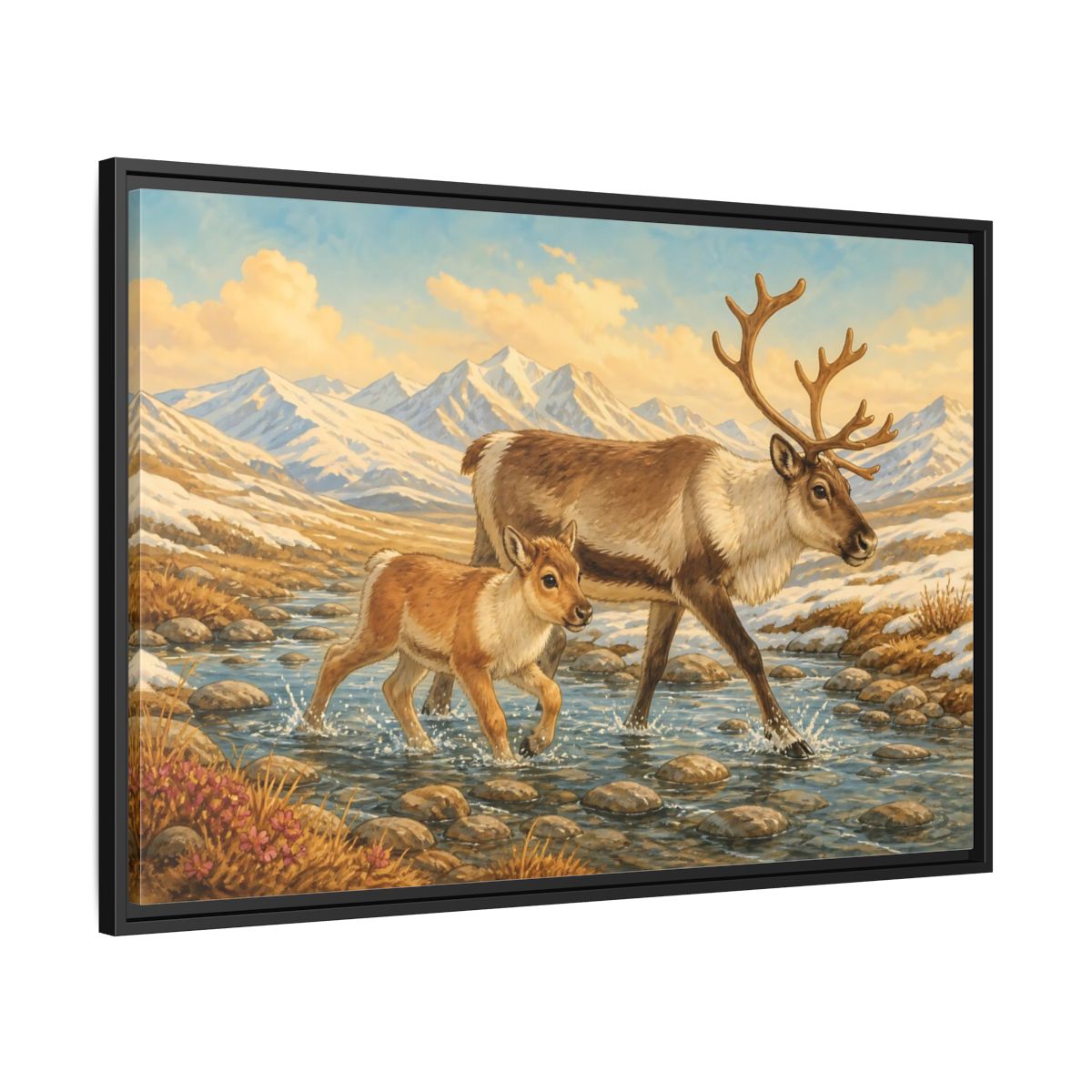 Side Mockup 13. Animals Reindeer Fawn Brown Reindeer shown as stretched canvas wall art