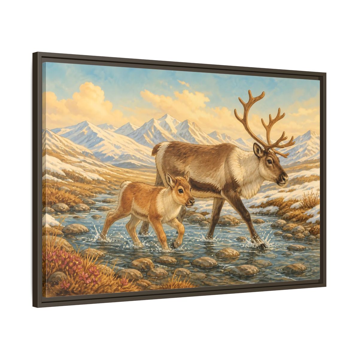 Main Mockup. Animals Reindeer Fawn Brown Reindeer shown as stretched canvas wall art
