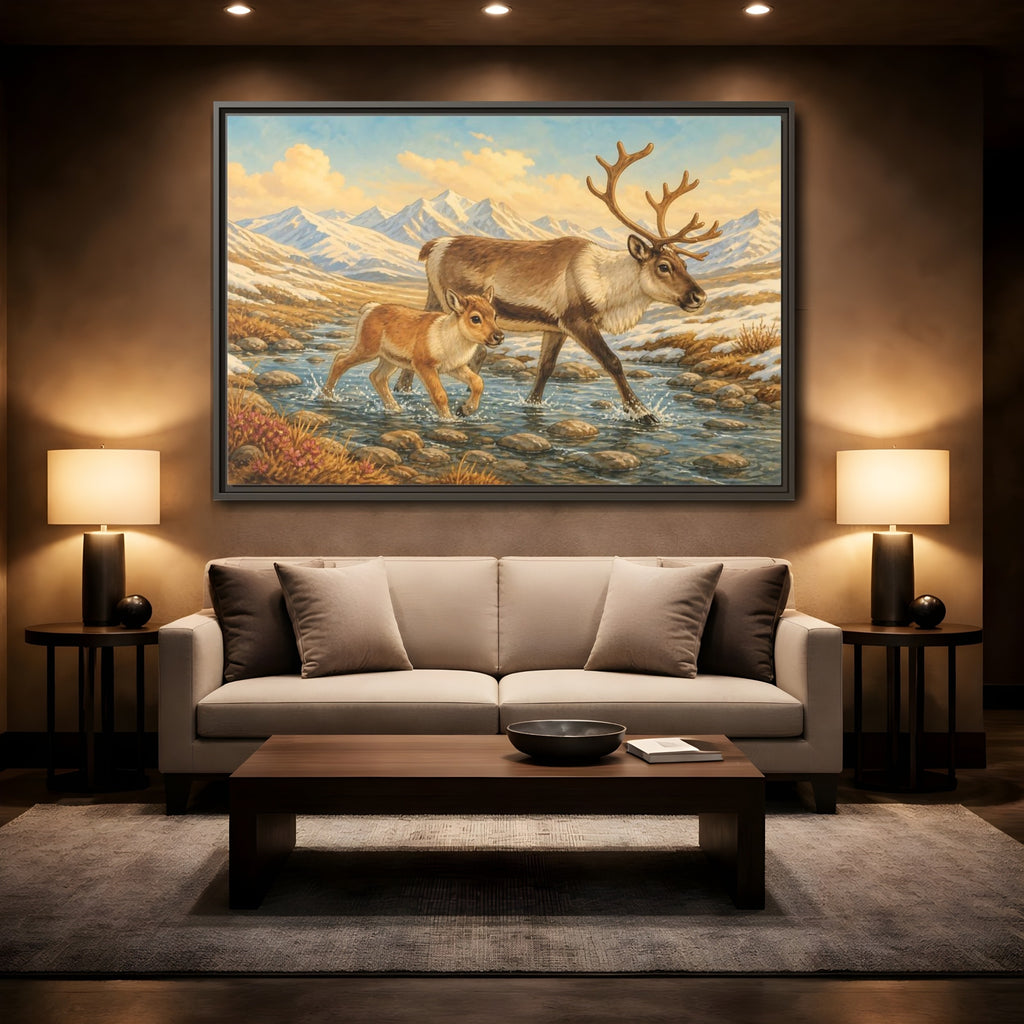 Mockup 2. Animals Reindeer Fawn Brown Reindeer shown as stretched canvas wall art