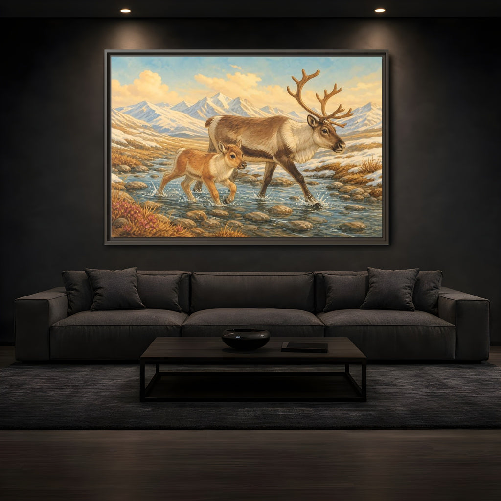 Mockup 3. Animals Reindeer Fawn Brown Reindeer shown as stretched canvas wall art