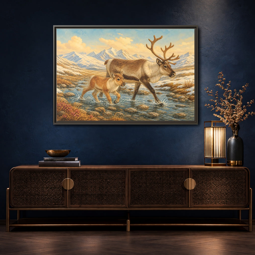 Mockup 4. Animals Reindeer Fawn Brown Reindeer shown as stretched canvas wall art