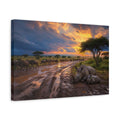 Side Mockup 4. Animals Rhino Family Orange Sunset Safari shown as stretched canvas wall art