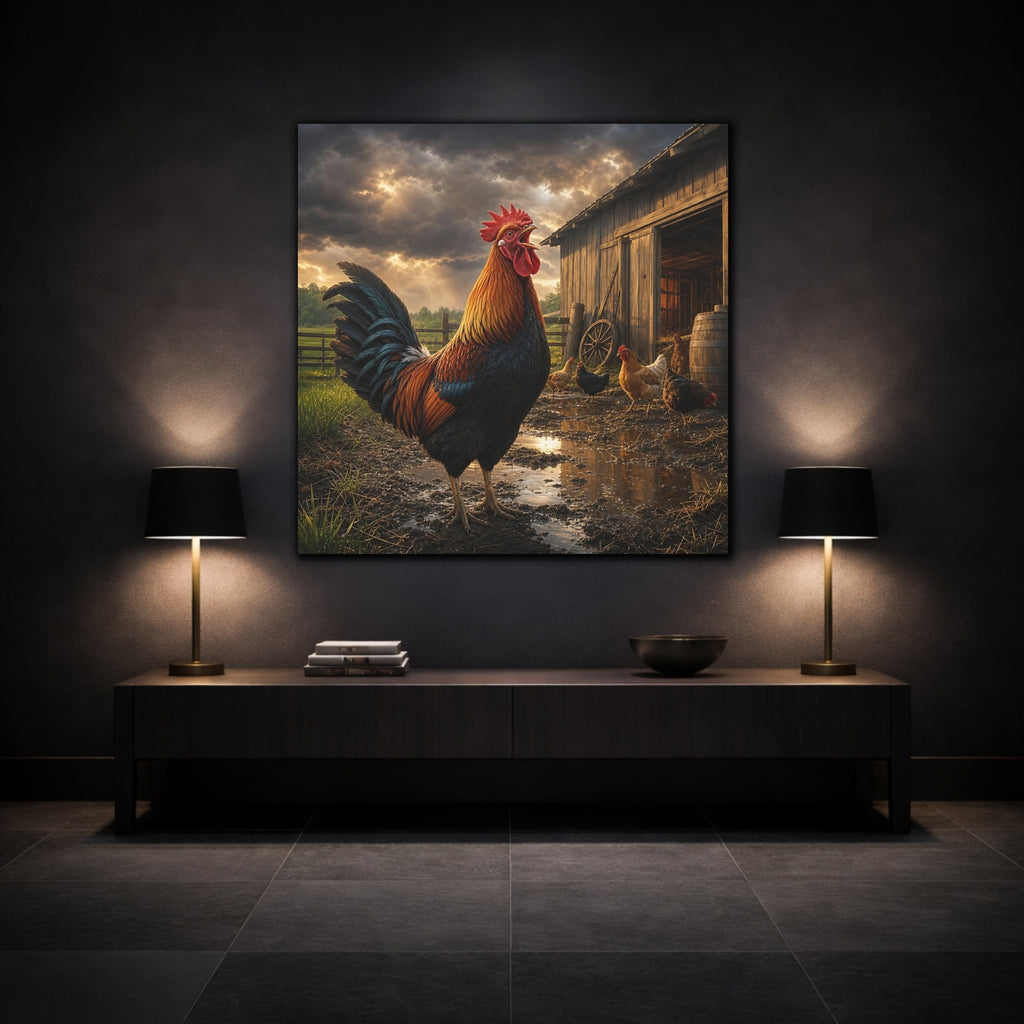 Mockup 3. Animals Rooster Rooster Farm shown as stretched canvas wall art