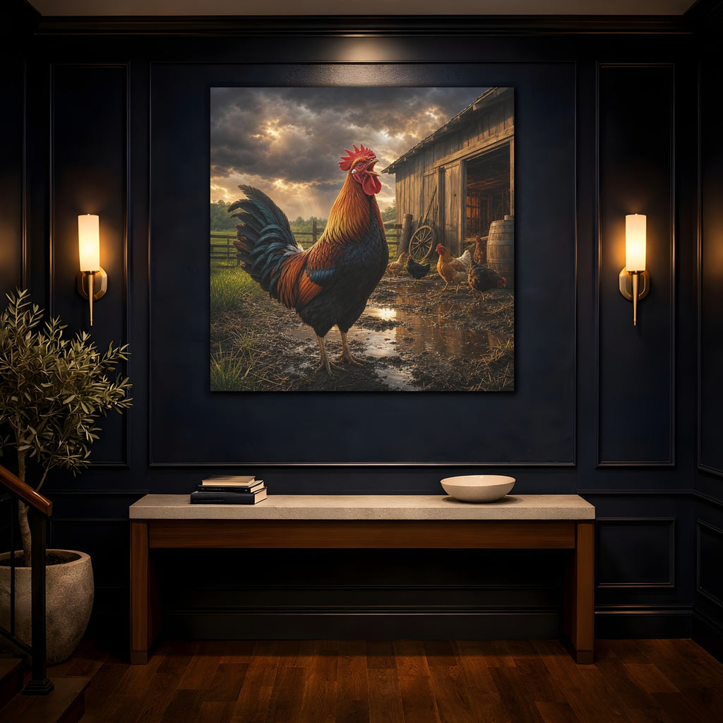 Mockup 4. Animals Rooster Rooster Farm shown as stretched canvas wall art