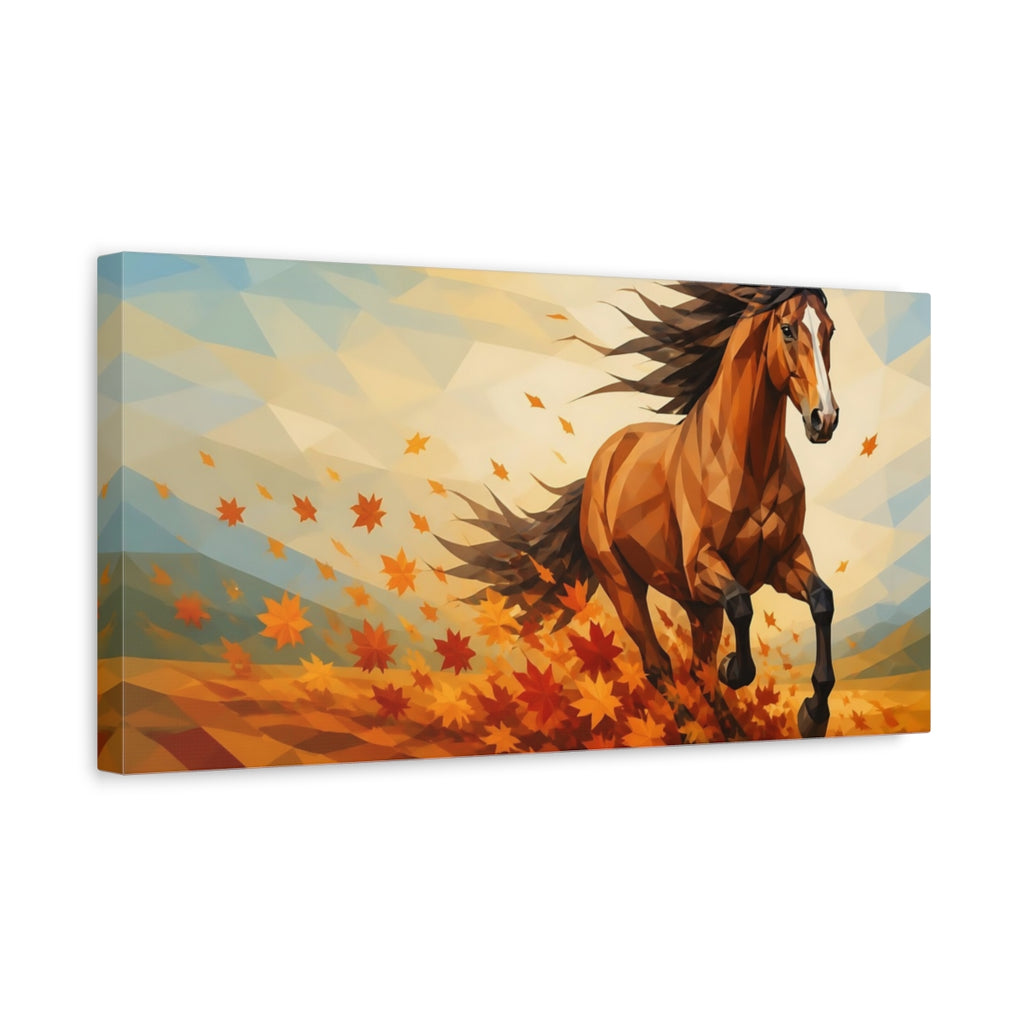 Side Mockup 3. Animals Running Horse Autumn Horse shown as stretched canvas wall art