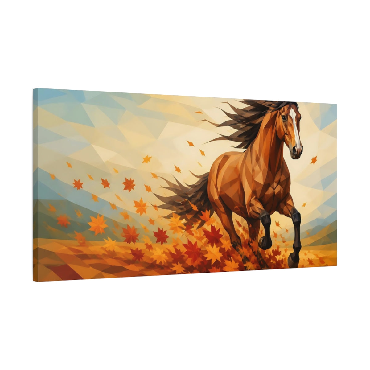 Main Mockup. Animals Running Horse Autumn Horse shown as stretched canvas wall art