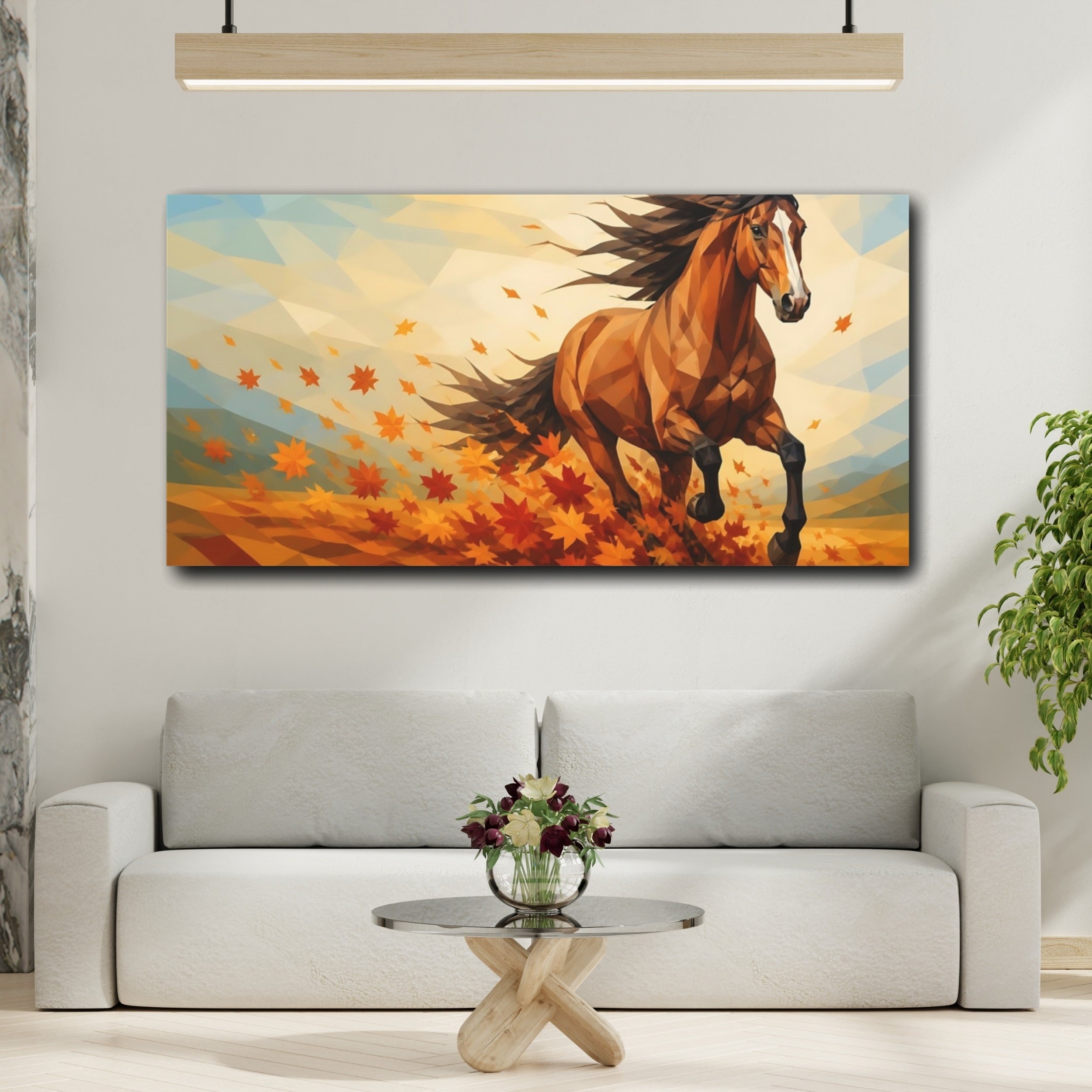 Mockup 2. Animals Running Horse Autumn Horse shown as stretched canvas wall art