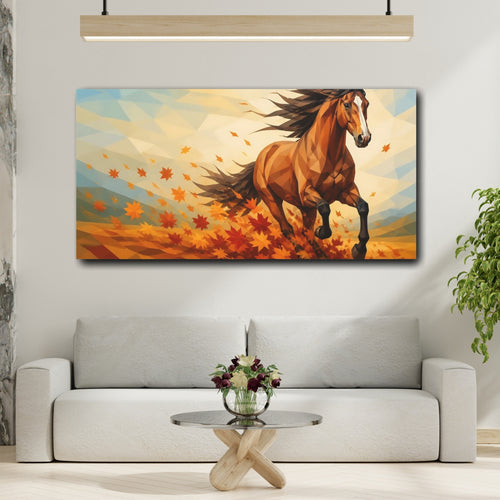 Mockup 2. Animals Running Horse Autumn Horse shown as stretched canvas wall art