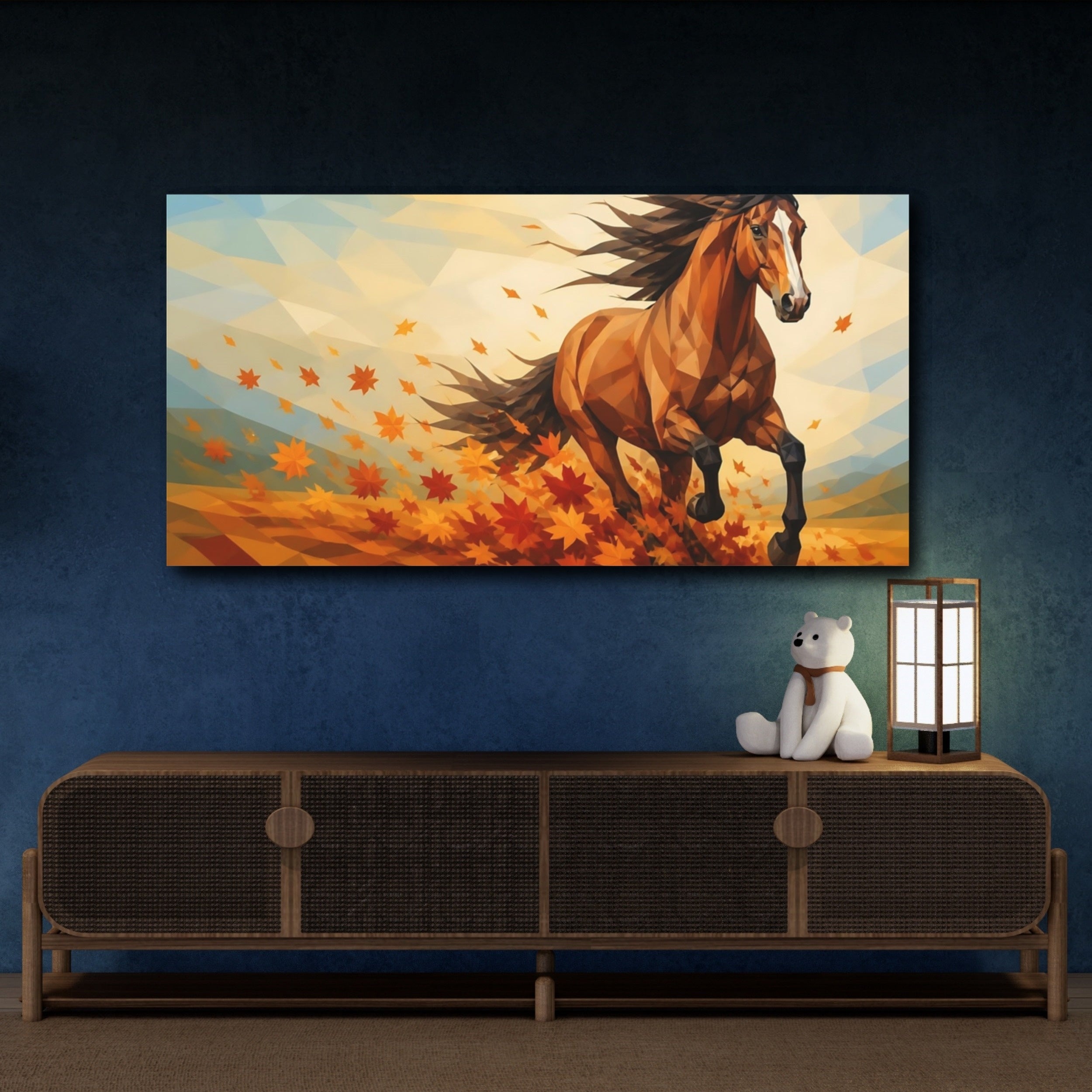 Mockup 4. Animals Running Horse Autumn Horse shown as stretched canvas wall art