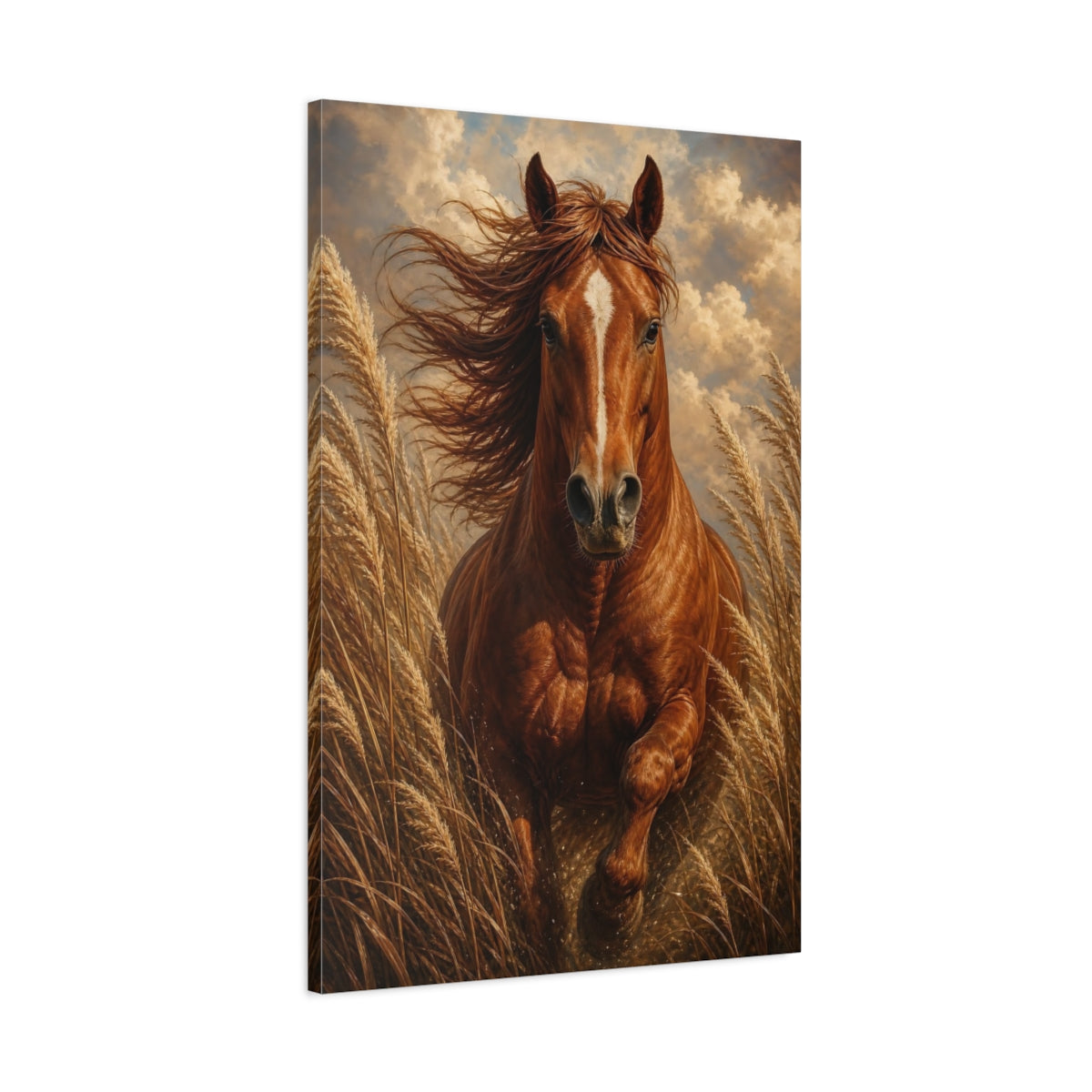 Main Mockup. Animals Running Horse Brown Horse shown as stretched canvas wall art
