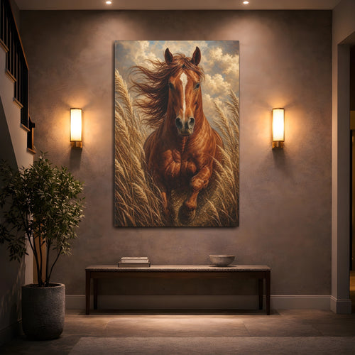 Mockup 2. Animals Running Horse Brown Horse shown as stretched canvas wall art