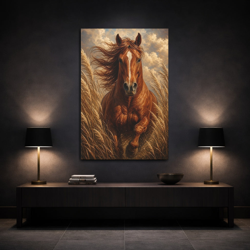 Mockup 3. Animals Running Horse Brown Horse shown as stretched canvas wall art