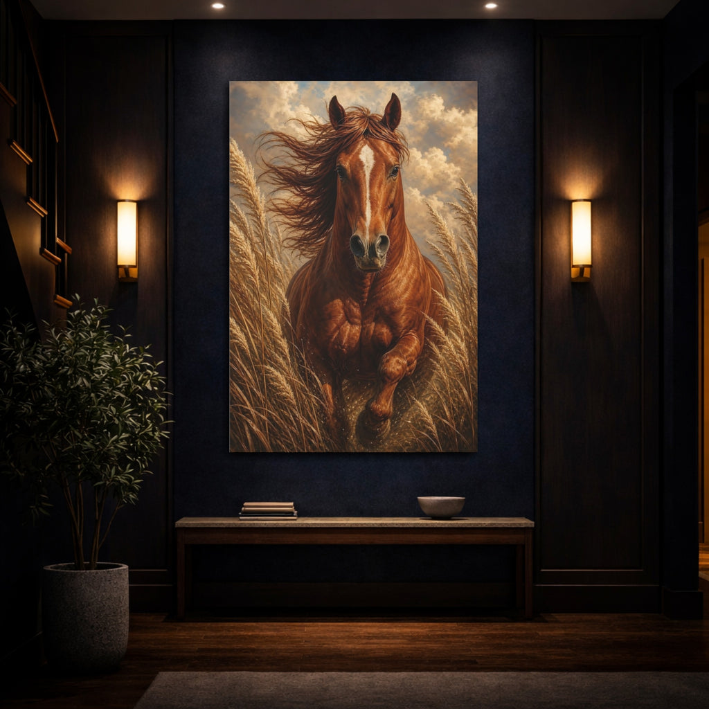 Mockup 4. Animals Running Horse Brown Horse shown as stretched canvas wall art