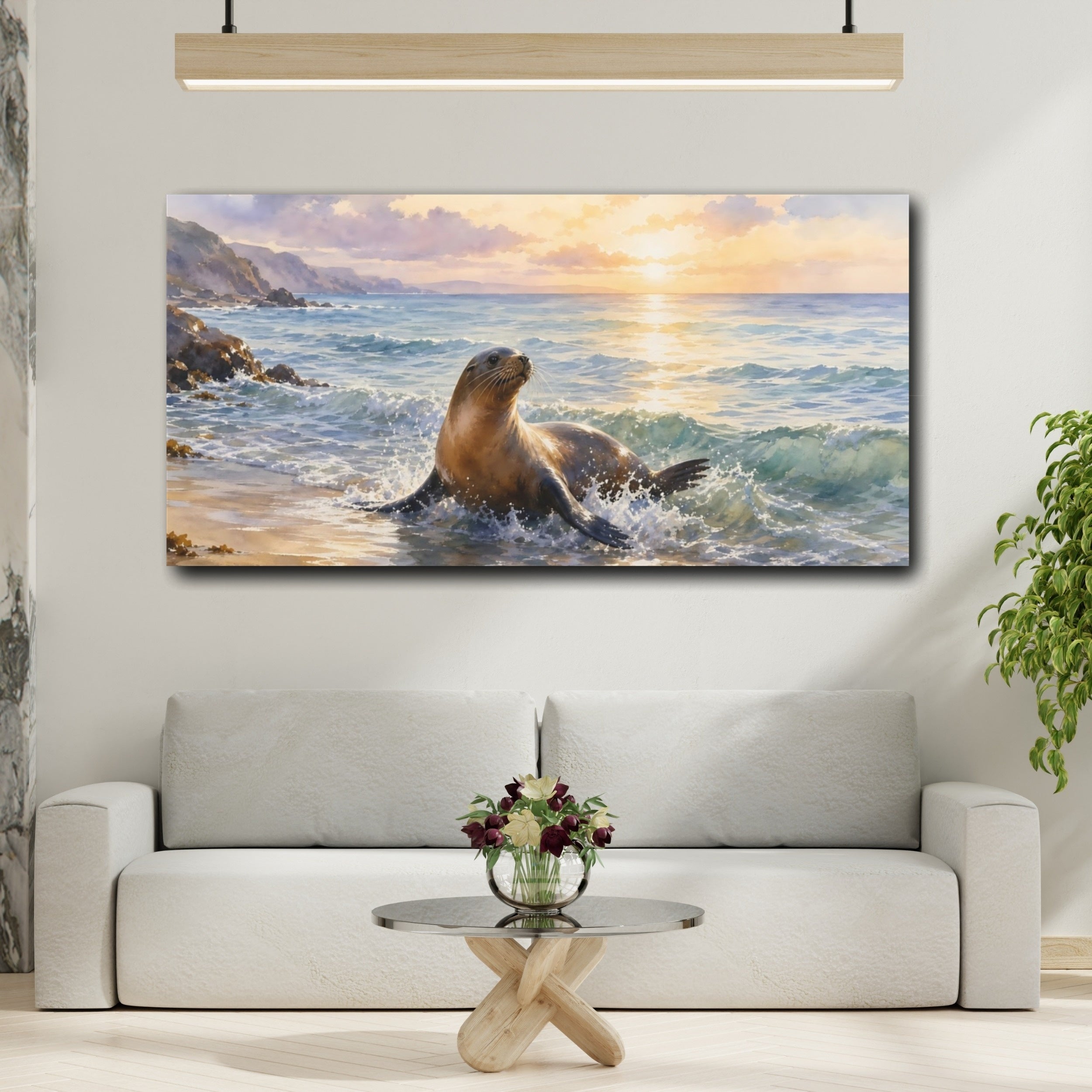 Mockup 2. Animals Sea Lion Sea Lion Beach shown as stretched canvas wall art