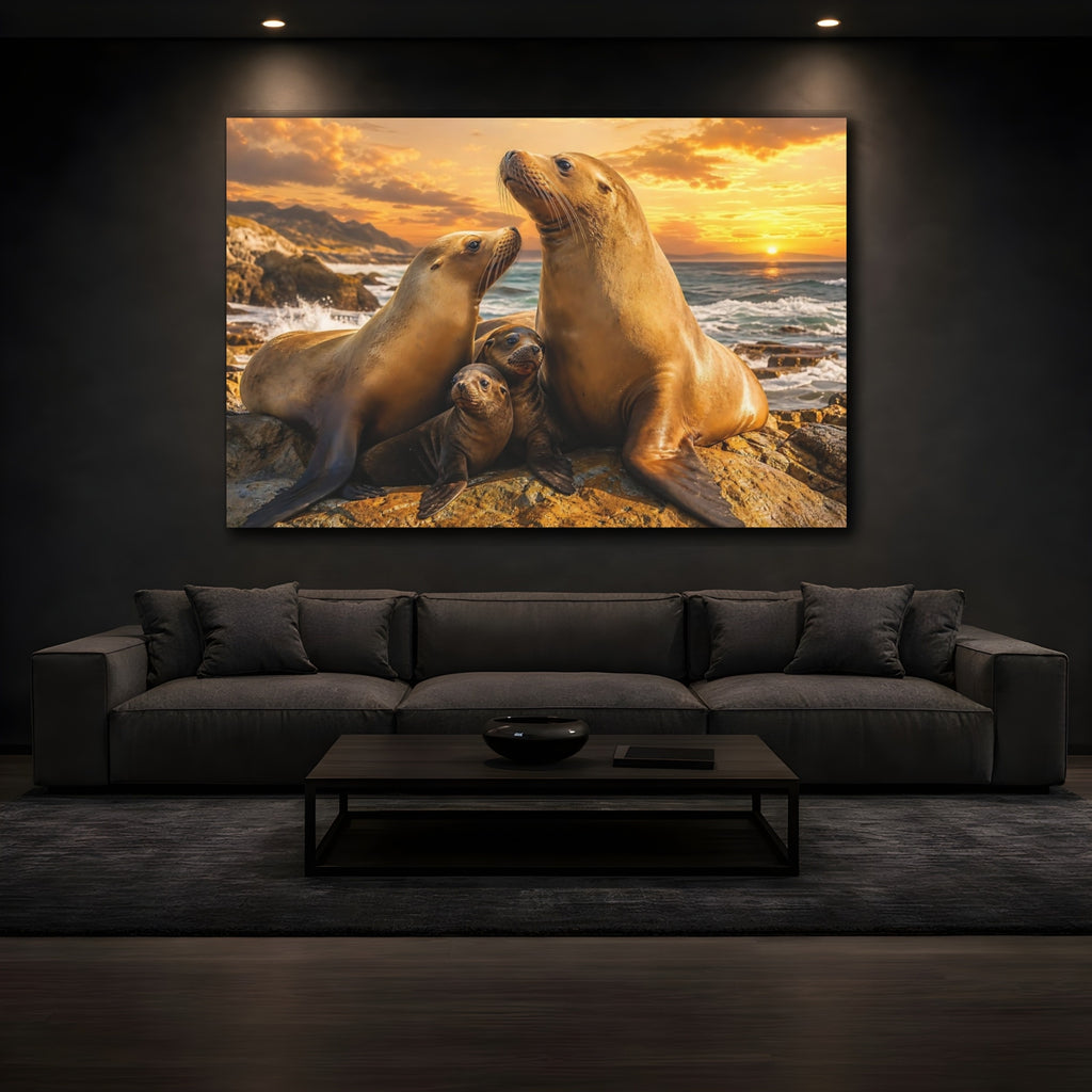 Mockup 3. Animals Sea Lions Warm Ocean Animals shown as stretched canvas wall art