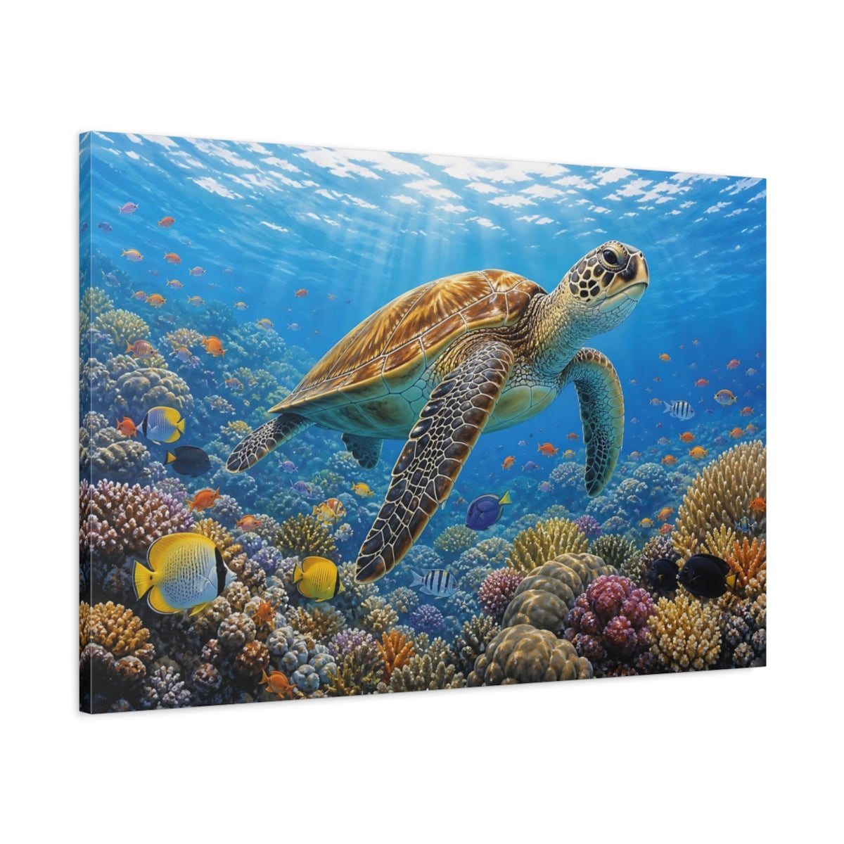 Main Mockup. Animals Sea Turtle Colorful Ocean shown as canvas print