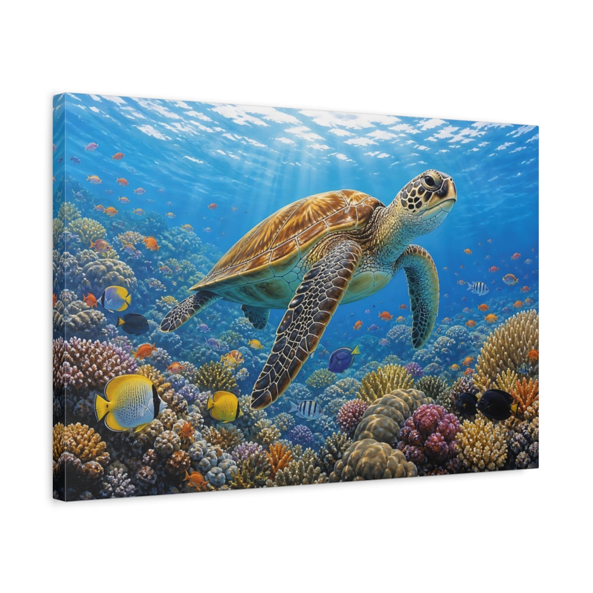 Side Mockup 3. Animals Sea Turtle Colorful Ocean shown as canvas print