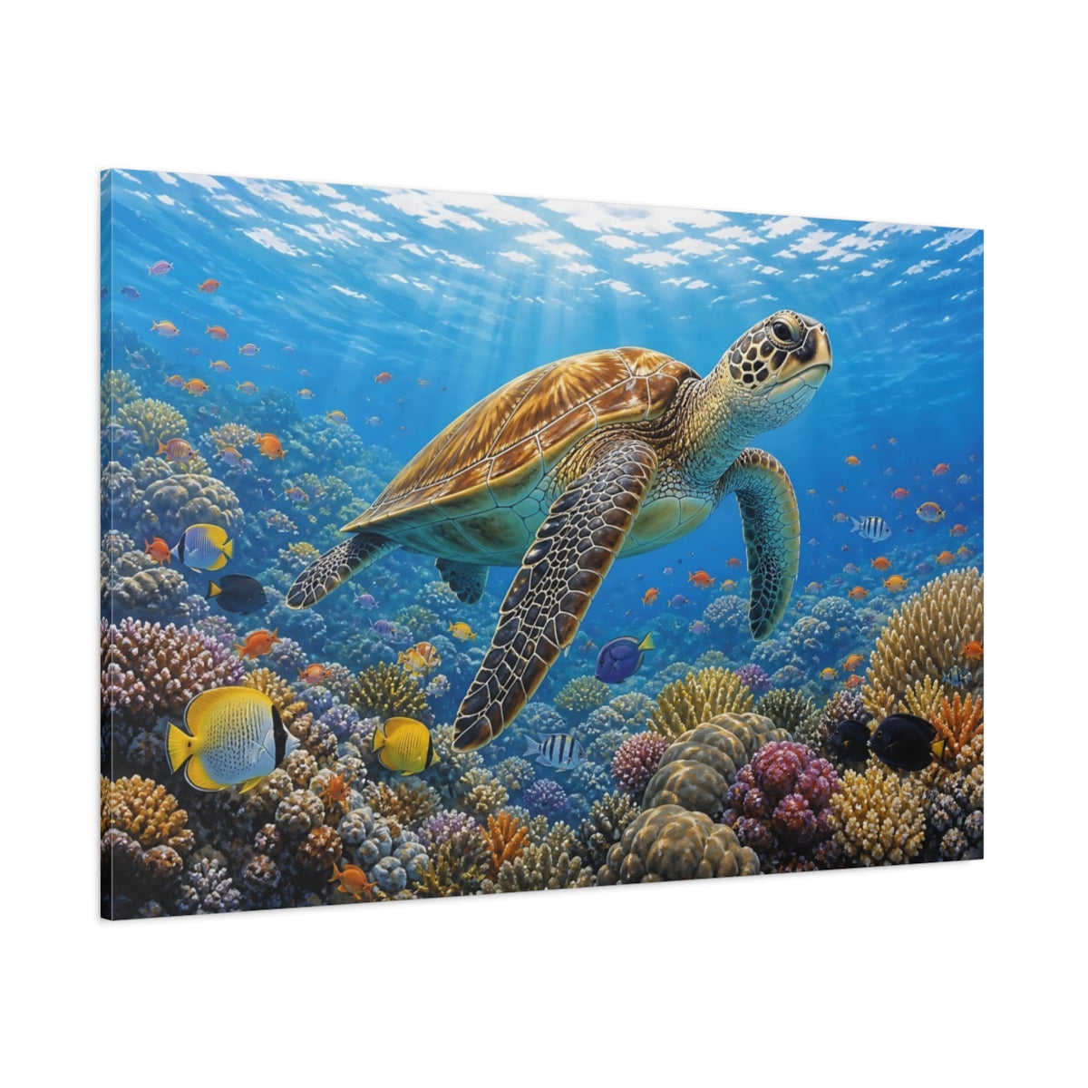 Side Mockup 1. Animals Sea Turtle Colorful Ocean shown as canvas print