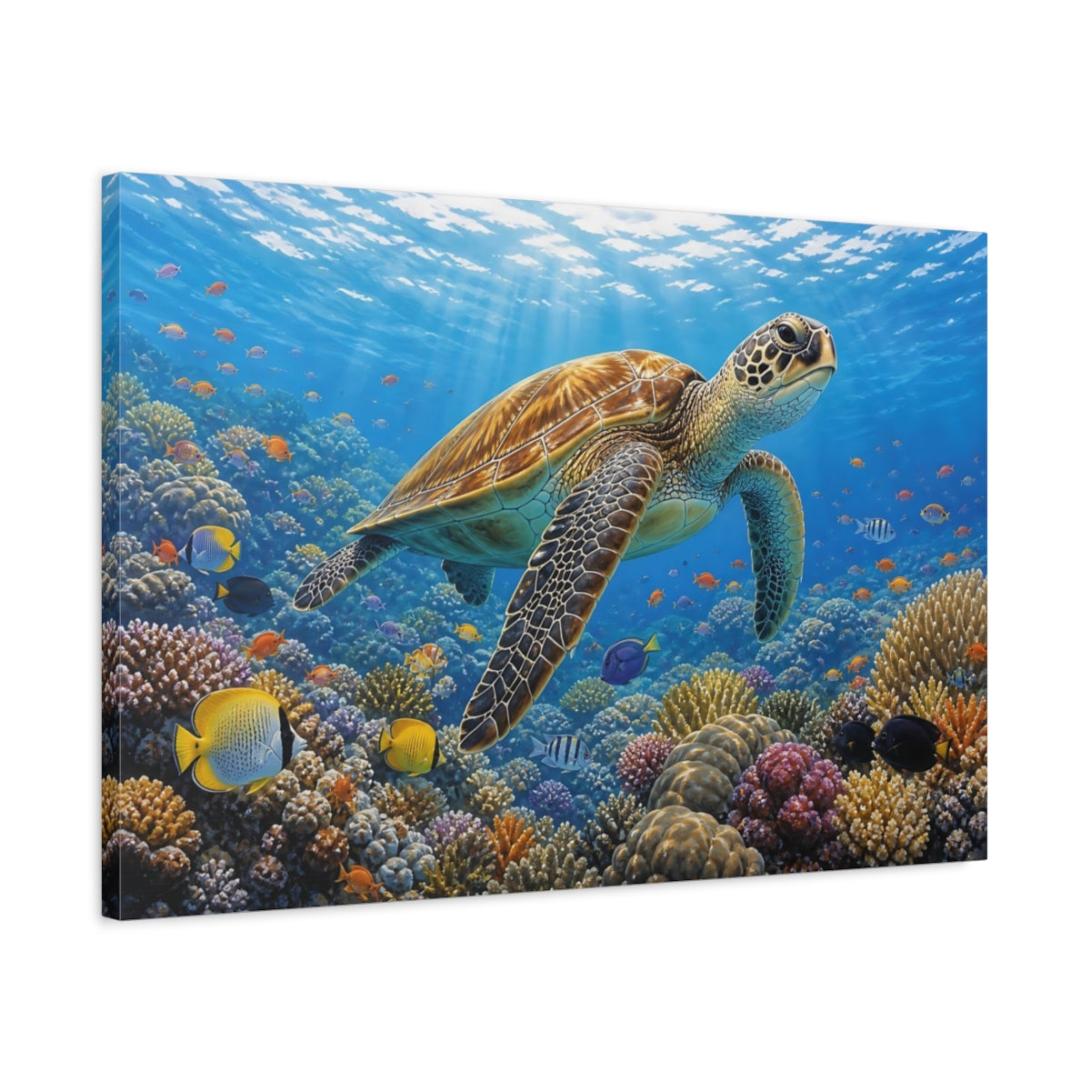 Side Mockup 2. Animals Sea Turtle Colorful Ocean shown as canvas print