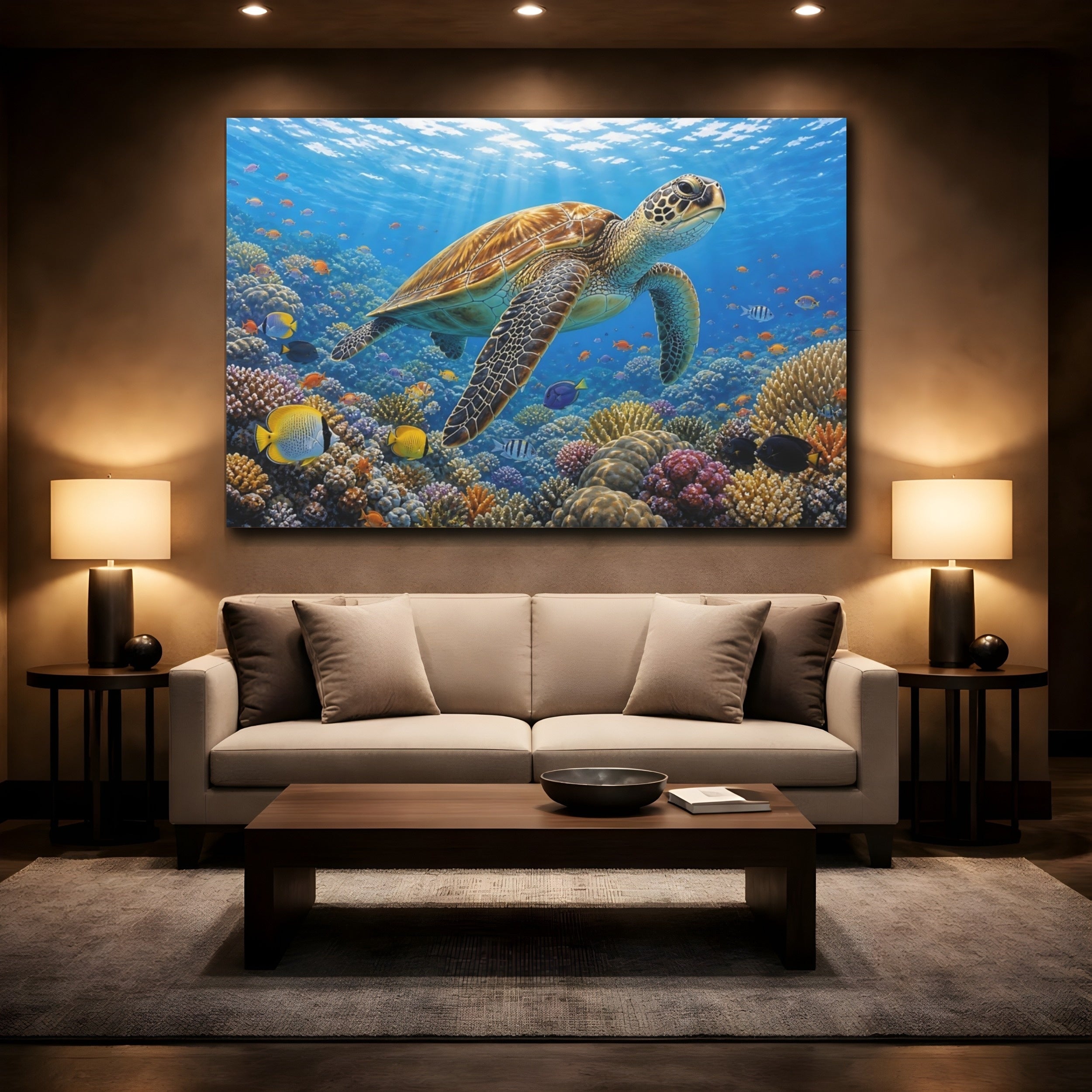Mockup 2. Animals Sea Turtle Colorful Ocean shown as canvas print