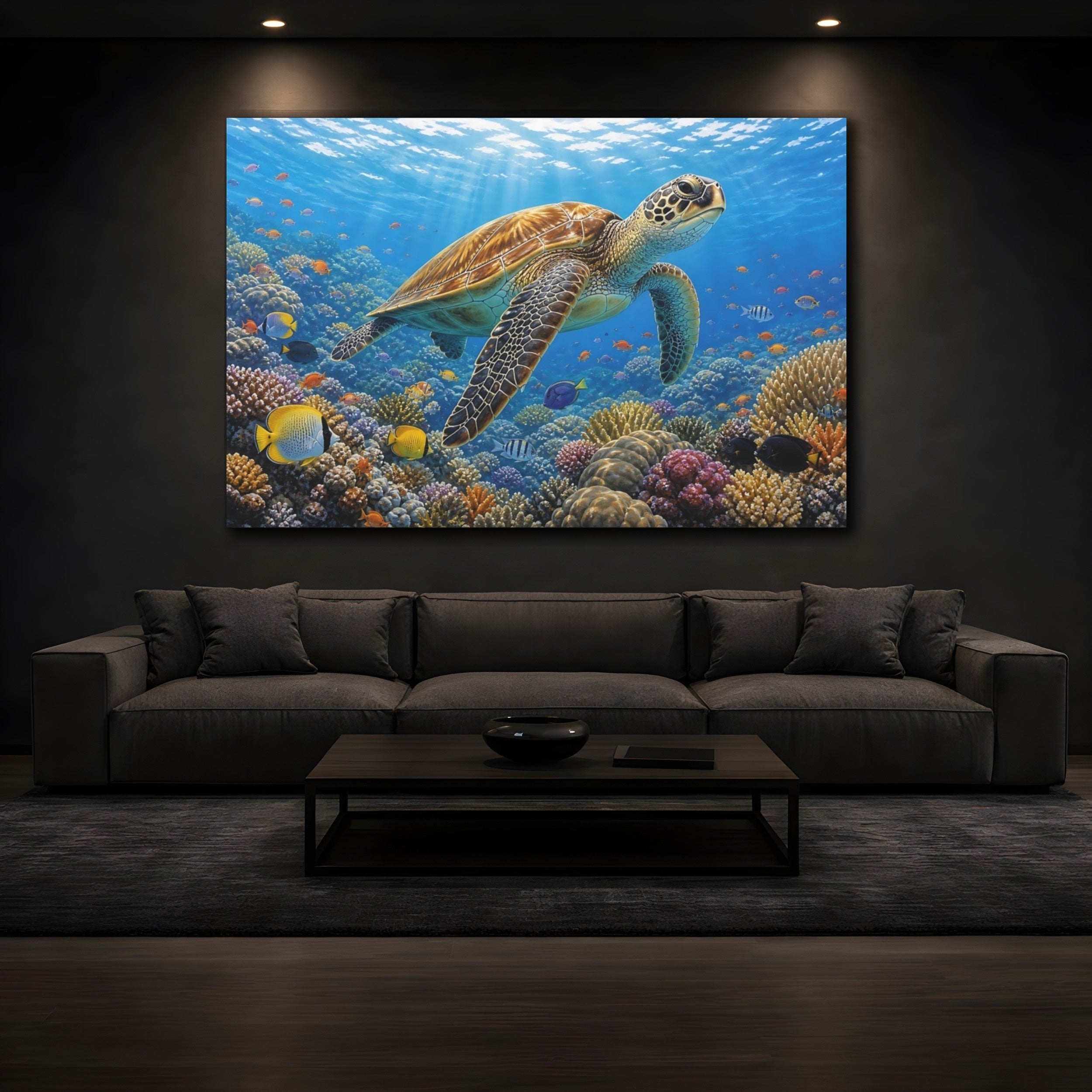 Mockup 3. Animals Sea Turtle Colorful Ocean shown as canvas print