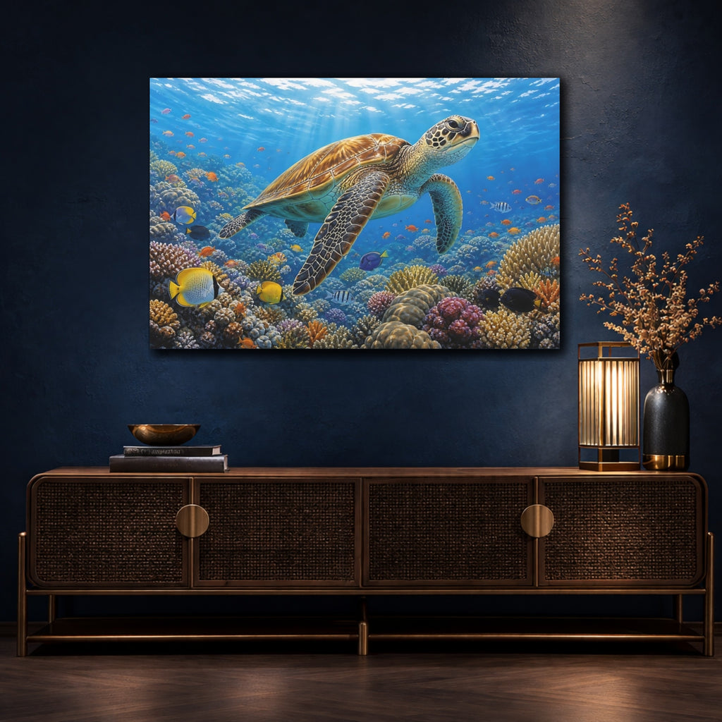Mockup 4. Animals Sea Turtle Colorful Ocean shown as canvas print
