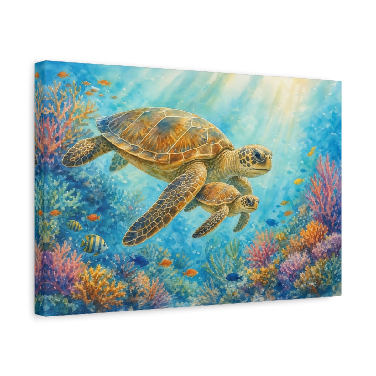 Side Mockup 4. Animals Sea Turtles Underwater Turtles shown as canvas print
