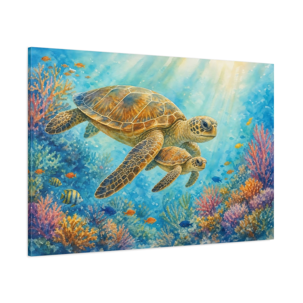 Side Mockup 1. Animals Sea Turtles Underwater Turtles shown as canvas print