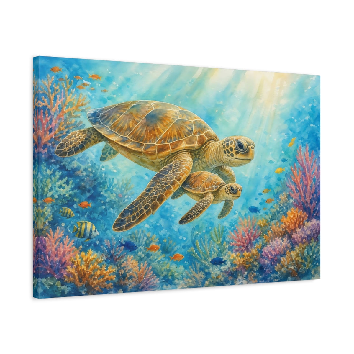 Side Mockup 2. Animals Sea Turtles Underwater Turtles shown as canvas print