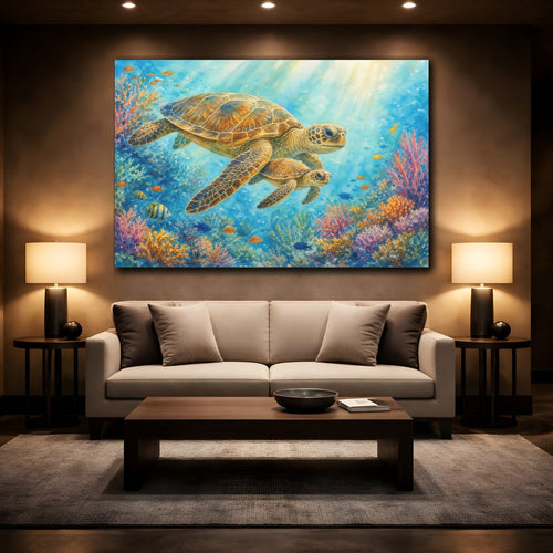 Mockup 2. Animals Sea Turtles Underwater Turtles shown as canvas print