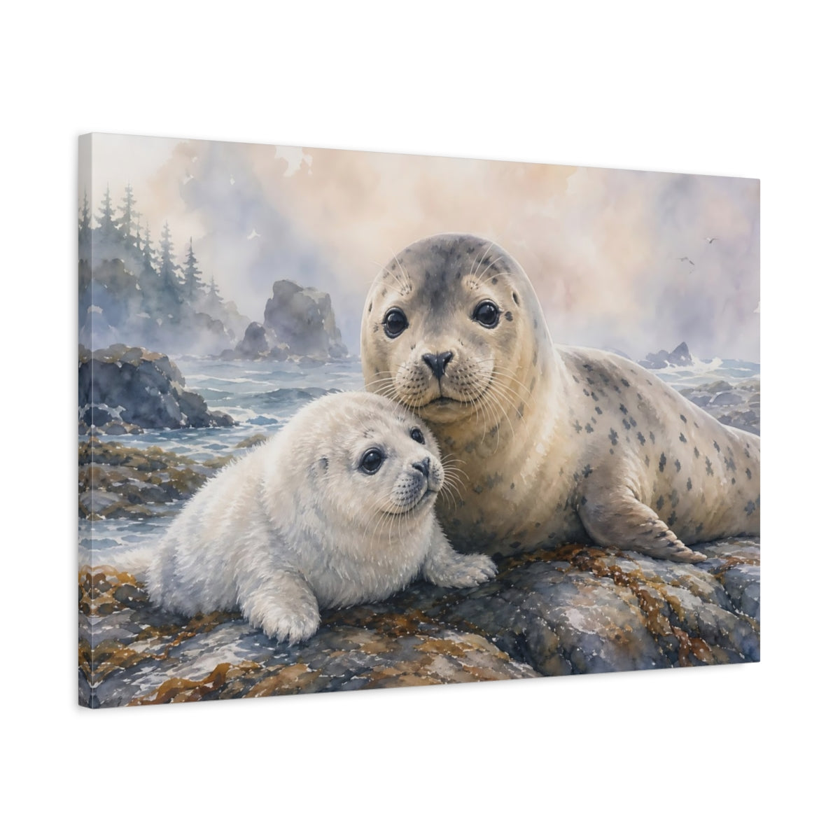 Side Mockup 2. Animals Seals Gray And Brown shown as canvas print