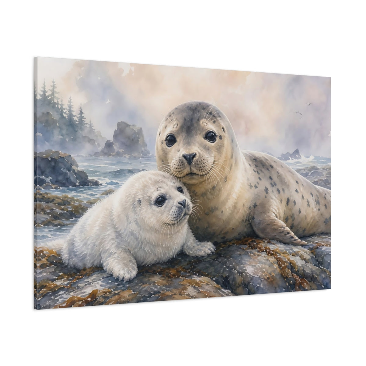Side Mockup 1. Animals Seals Gray And Brown shown as canvas print