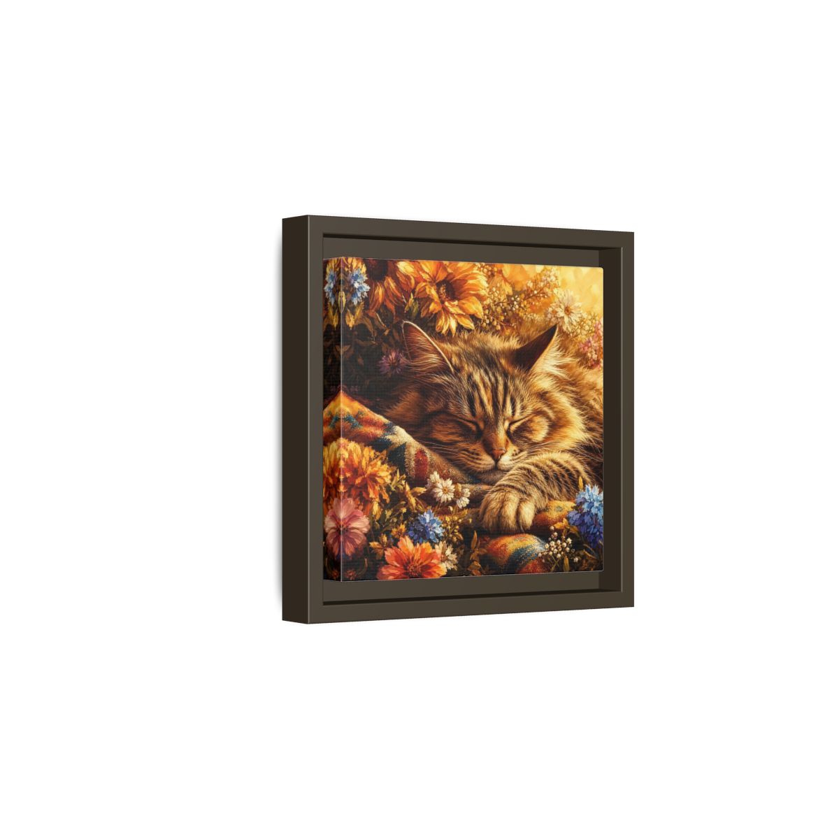 Side Mockup 2. Animals Sleeping Cat Sleeping Cat Flowers shown as stretched canvas wall art