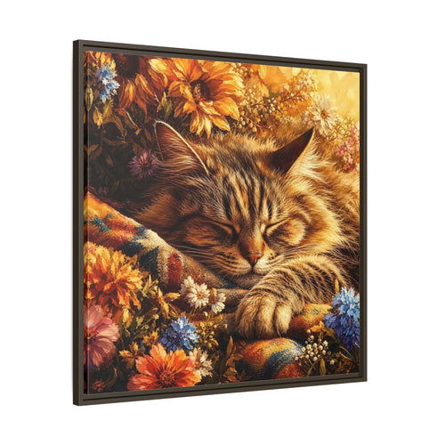 Main Mockup. Animals Sleeping Cat Sleeping Cat Flowers shown as stretched canvas wall art