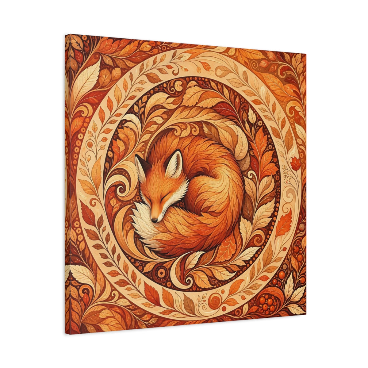 Side Mockup 3. Animals Sleeping Fox Orange Autumn shown as stretched canvas wall art