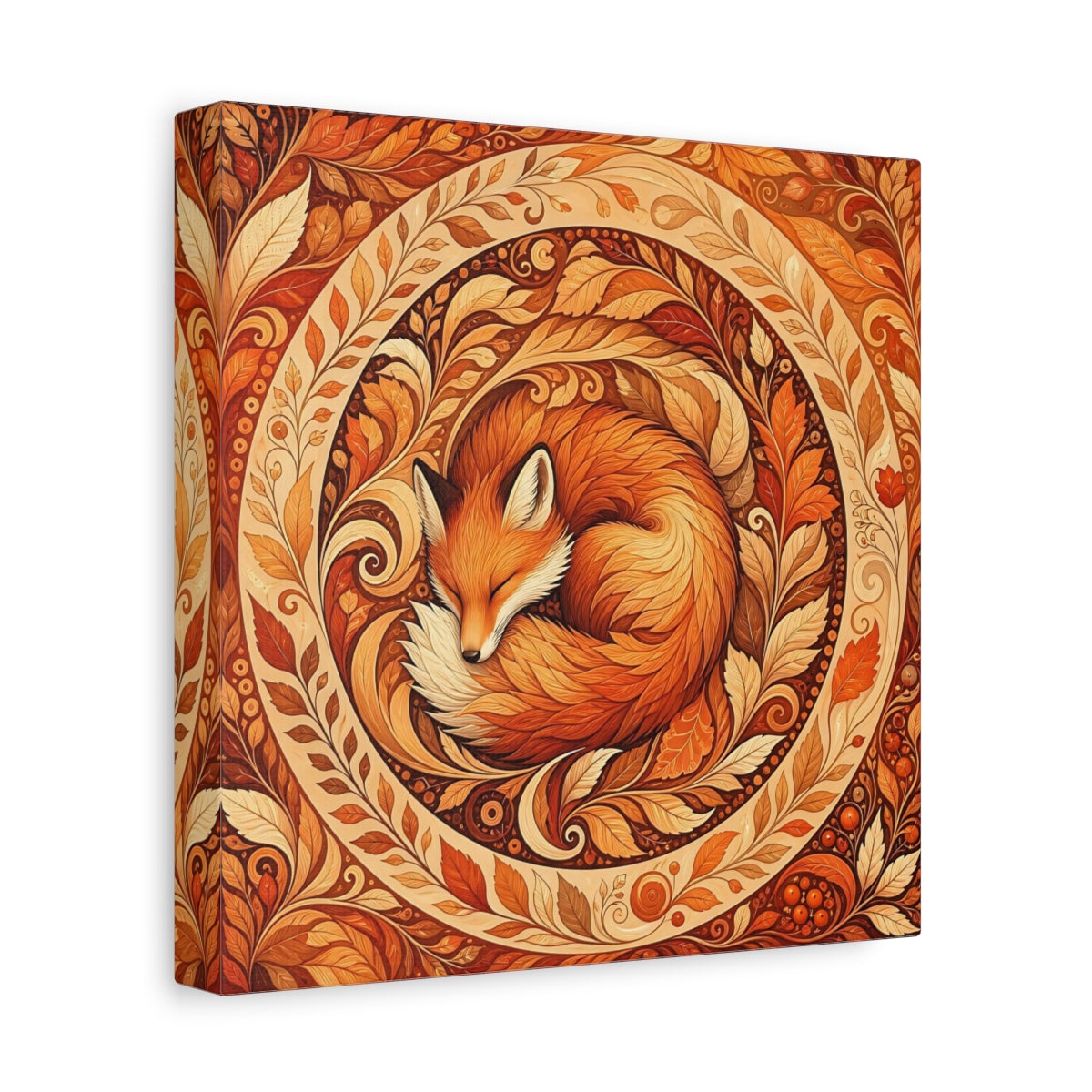 Side Mockup 9. Animals Sleeping Fox Orange Autumn shown as stretched canvas wall art